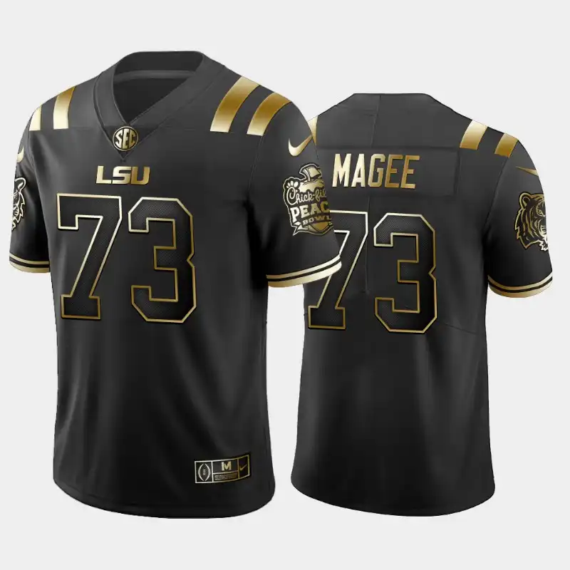 Men's LSU Tigers Adrian Magee #73 2019-20 Black Peach Bowl Champions Golden Edition NCAA Football Jersey